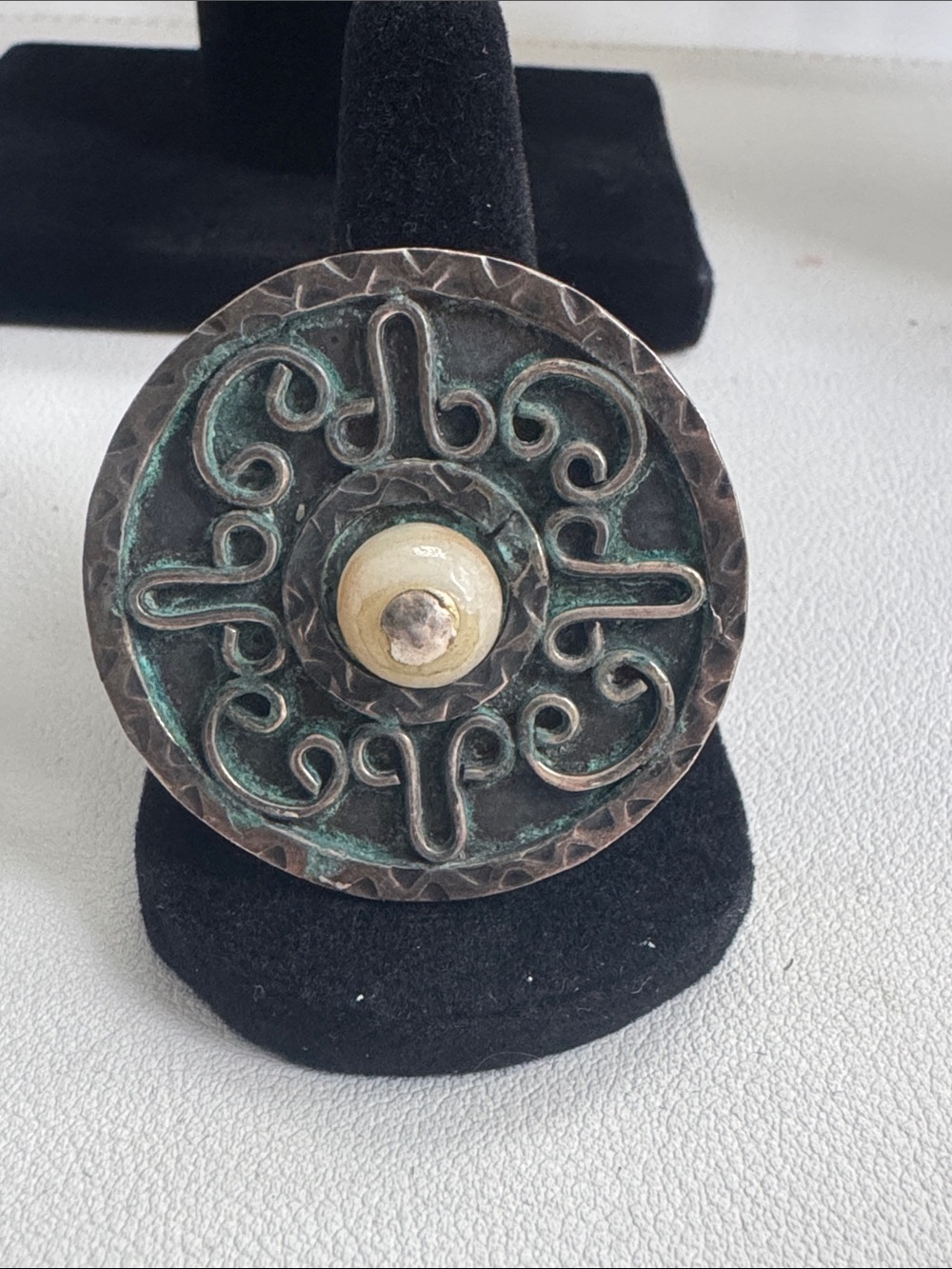 Vintage Taxco Mexico Sterling Silver Verdigris Medallion Brooch Pendant Combo